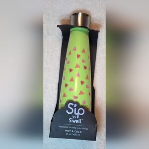 Sip By Swell Green Pink Watermelon Insulated Water Bottle. Hot Or Cold 15oz